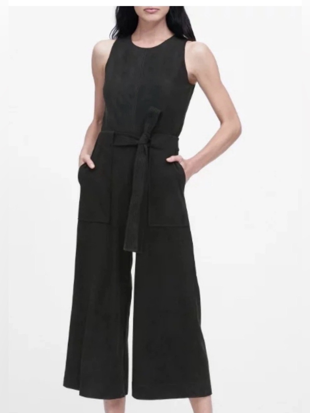 Banana Republic Suede Cropped Wide-Leg Jumpsuit Black Modern Chic size 2